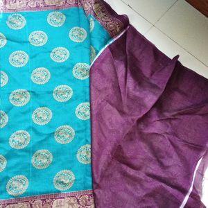 Beautiful Blue And Maroon Saree With Elephant An