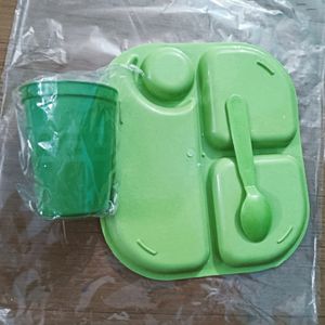 Kid Plate With Spoon And Glass Light Plastic