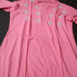 New Pink Kurta With Design On Neck Portion