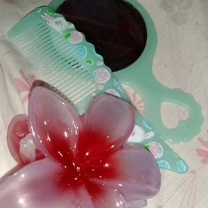 Makeup Mirror,comb,flower Clip