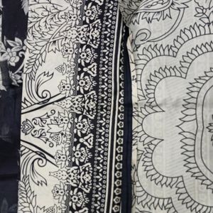 Cream Black Print Cotton Pakistani Dress