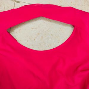 Pink Double Layered Look Top With Back Cut Out