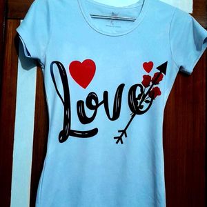 White T-shirt For Women With Love Print On It.