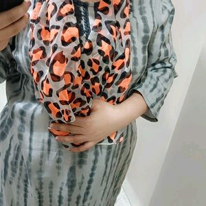 Animal Print Multi Purpose Orange Colour Stole/Sca