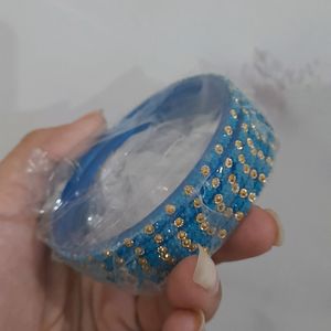 Yellow & Sea BLUE Coloured Sequence Bangle/ Chudi Set