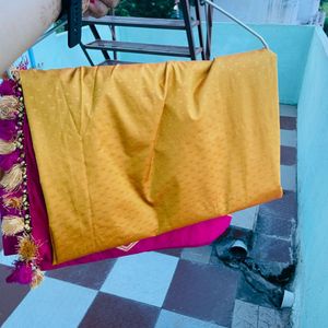 Gold And pink Silk Saree