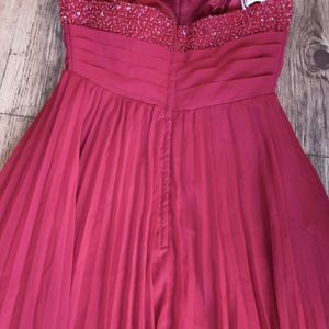 Accordian Pleats Red Sequin Gown