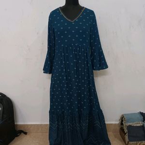 Golden Printed Branded Long Dress