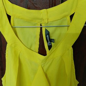 Pantaloons Yellow Spaghetti Neck Top(Size L)