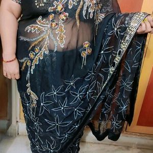 Black Partywear Saree Heavy Work, Bust 46