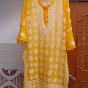 Beautiful Yellow Chicken Georgette Kurti