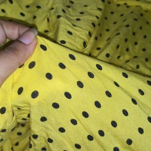 Cute Polka Dot Yellow Knee Length Dress