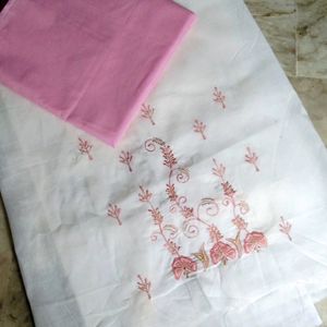 2Piece Cotton Embroidery Pink&White Suit (Unstitch