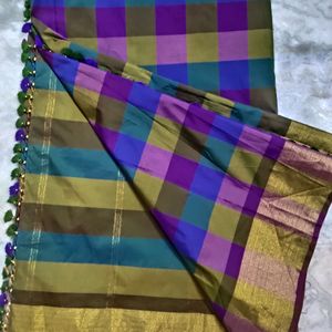 Mixed Kanjeevaram Multi Checks Silk Saree🥰