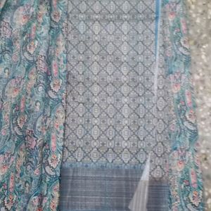 Tussar Grey And Blue Saree