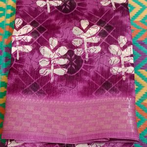 Cotton Linen Saree With Soft Satin Pattu