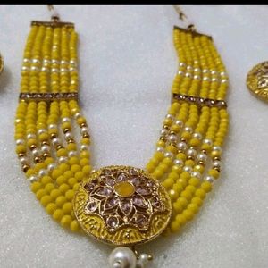 Mustard Colour Necklace With Earings