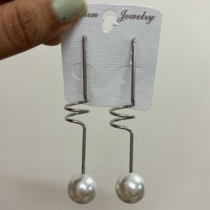 Pearl Silver Strand Drop Earrings