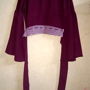 Lovely Wine Colour Crop Top With Butterfly Sleeves