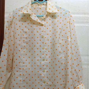 Orange Polka Dot Print S-hirt For Women's