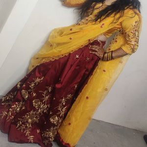 Maroon And Yellow Lehanga For Wedding