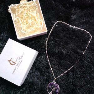 Natural Amethyst Tree of Life Pendant With Chain