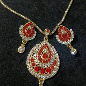 Gold With White and RedCrystal Stone Jewellery Set