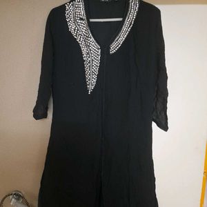 Black Designer Diamond Work Kurti Short