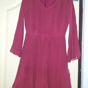 SSS V- Neck 3/4Sleeve Maroon Dress