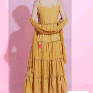 Vishudh Bright Yellow Anarkali With Dupatta