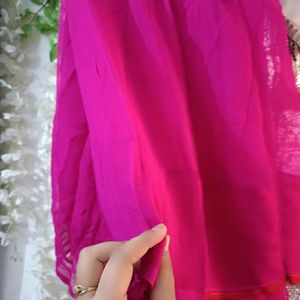 Fushia Pink Pure Chiffon Saree