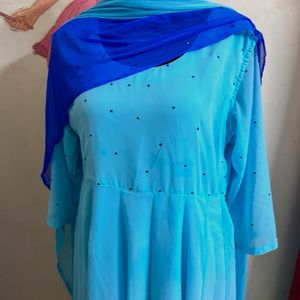 Reena blue anarkali with dupatta