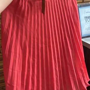 Imported Coral Pleated Midi Skirt