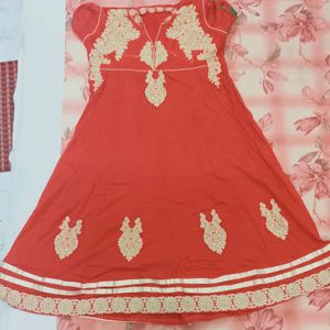 Red Colour Gown Cut Churidar