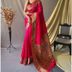 Pink Patola Kanjivaram Saree With Stitch Blouse