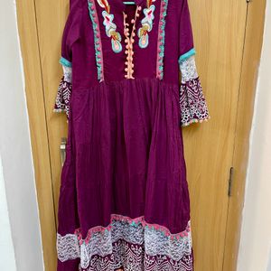 Purple Embroidered With Lace Anarkali Kurta