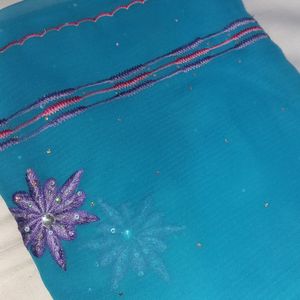 BLUE COLOURED EMBROIDED SAREE