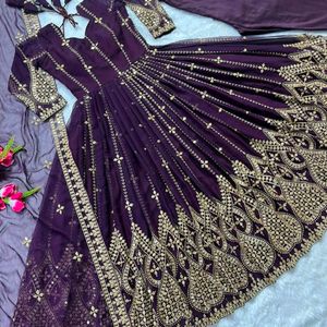 Yellow Purple Green Anarkali Dress