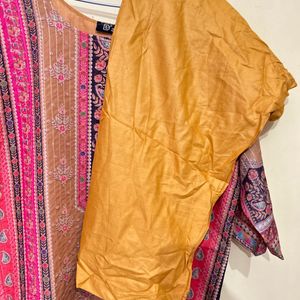 Mustard Pakistani Kurta Set Sequins Work