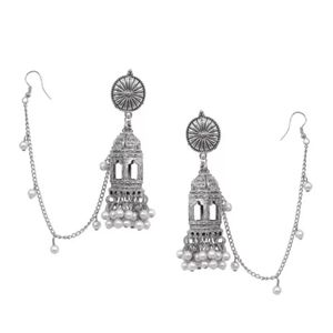 silver jhumki with ear chain