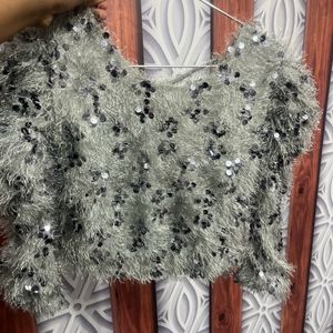 Silver Puffed Sleeve Top