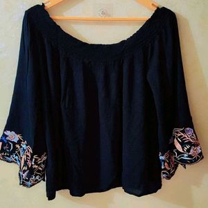 Embroidered Black Top