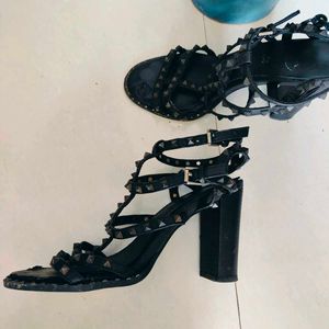 Real Leather Studded Sandals 10cm Heel