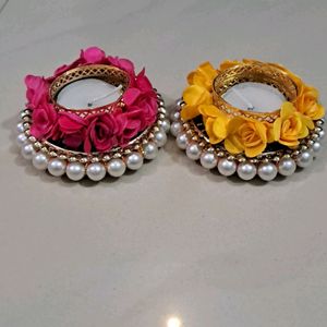 Moti Bangle Flower Tea Light (Pair Of 2)