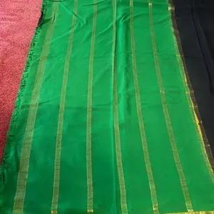 Vintage black And bright green mysore silk saree