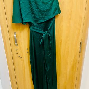 Shein Green Satin One Shoulder Jumpsuit