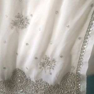 Fancy Zari work white saree with blouse piece