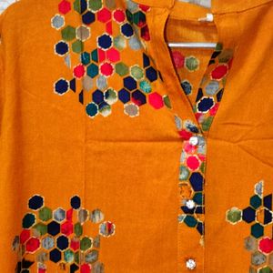 Mustard Honeycomb Print Multicolor Top