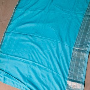 Cyan Colour Cotton Silk Saree