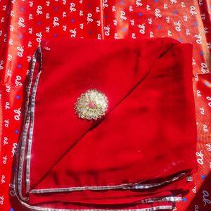 Trending Saree Red In Color With Silver Border